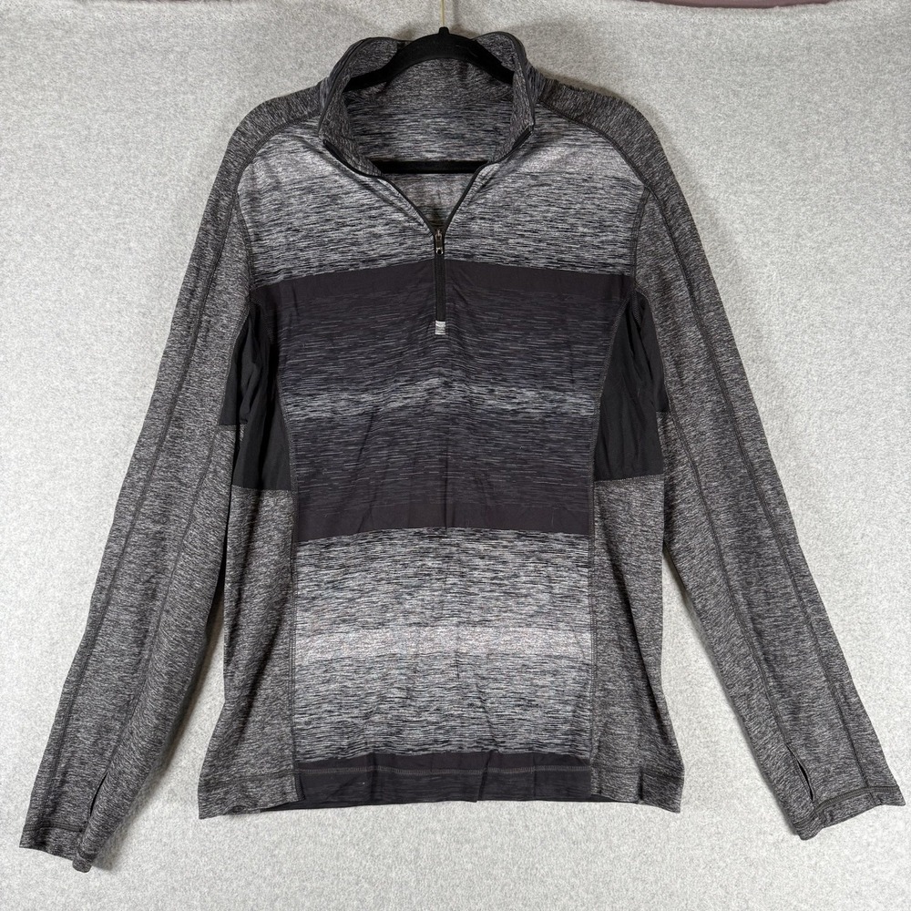 Lululemon Speed 1/2 Zip Universal Stripe Black Soot / Light White / Soot Size L